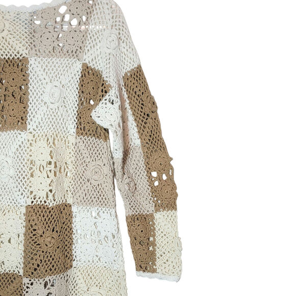 STYLE New York Crochet Tunic Sweater Tan Beige Casual Boho Beach Coverup S - Picture 11 of 16